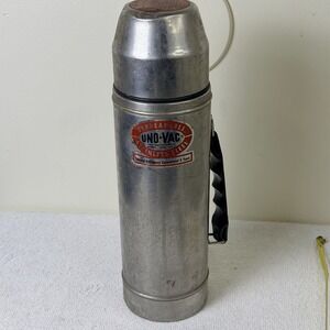 UNO VAC Thermos Unbreakable Stainless Steel 64 Oz Leather Handle Hot Cold USA